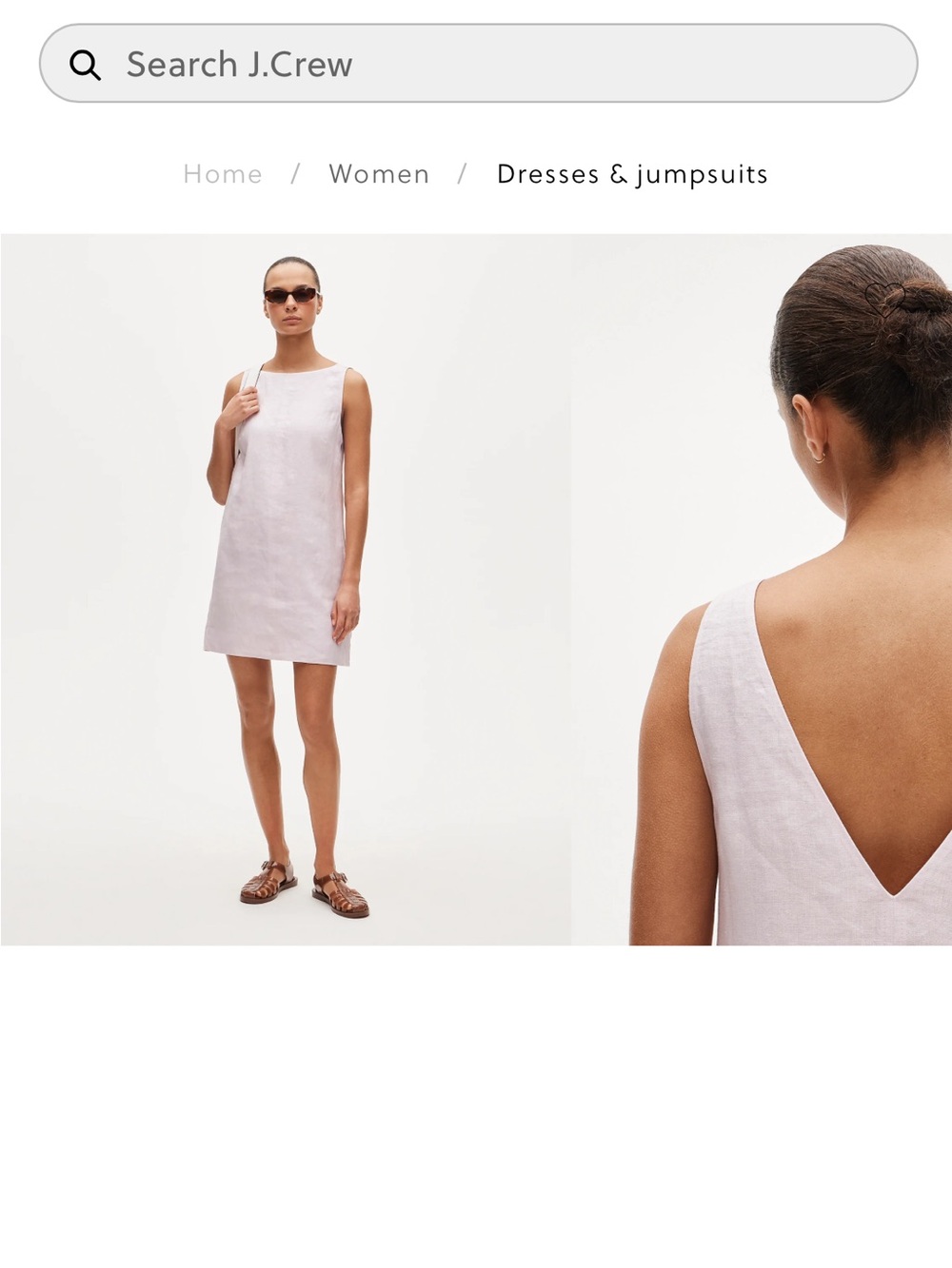 J. Crew Sleeveless V-Back Linen Mini Dress in peppermint ice (Pale Pink)